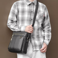 AB EARTH Black Small Style Cowhide Leather Men's Cross Body Bag L1011A