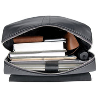 AB EARTH Genuine Cow Leather Packsack Black School Bag for Men L2756