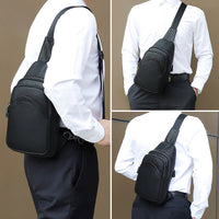 AB EARTH Black Full Grain Leather Chest Bag for Men L4013A/Q