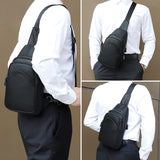 AB EARTH Black Full Grain Leather Chest Bag for Men L4013A/Q