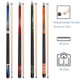 AB EARTH Set of 4 House Pool Cues Screw on Tips 57" Billiard Bar Pub Pool Cue Sticks #C20C21C22C23