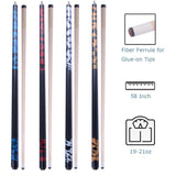 AB EARTH Set of 4 House Pool Cues Glue on Tips 58" Billiard Bar Pub Pool Cue Sticks #B30B31B32B33